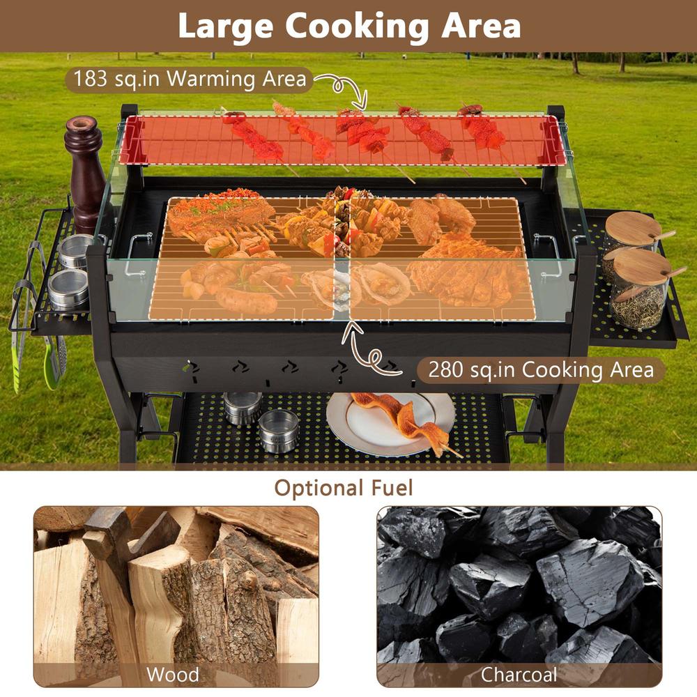 Costway Stainless Steel Barbecue Charcoal Grills with Seasoning Racks & Storage Shelf