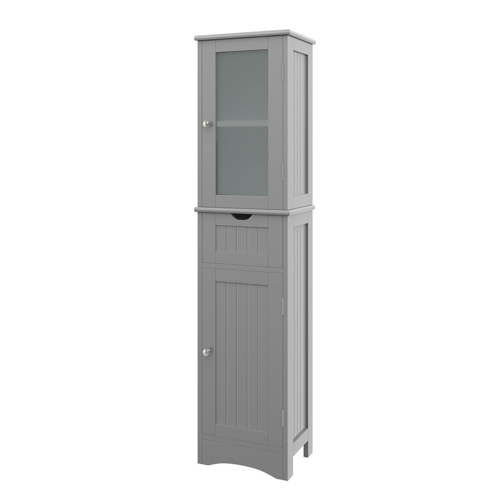 Costway Bathroom Tall Cabinet Freestanding Linen Tower with Doors & Drawer Black/Grey/White
