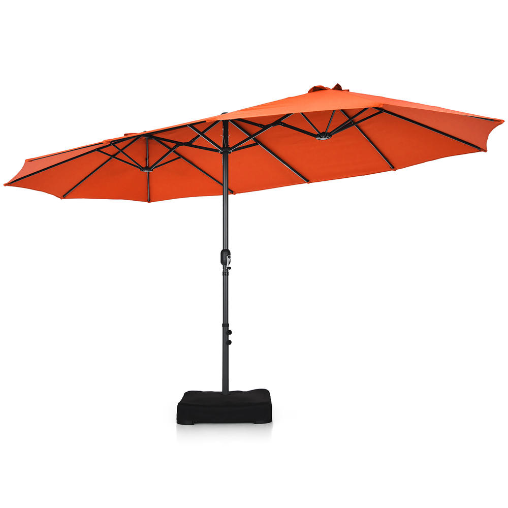 Costway 15FT Double-Sided Twin Patio Umbrella Sun Shade Outdoor Crank Market Base Beige/Coffee/Grey/Orange/Navy/Turquoise/Wine
