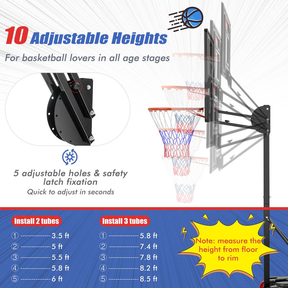 Costway Goplus Portable Basketball Hoop System 5-10 FT Adjustable with Weight Bag Wheels Outdoor
