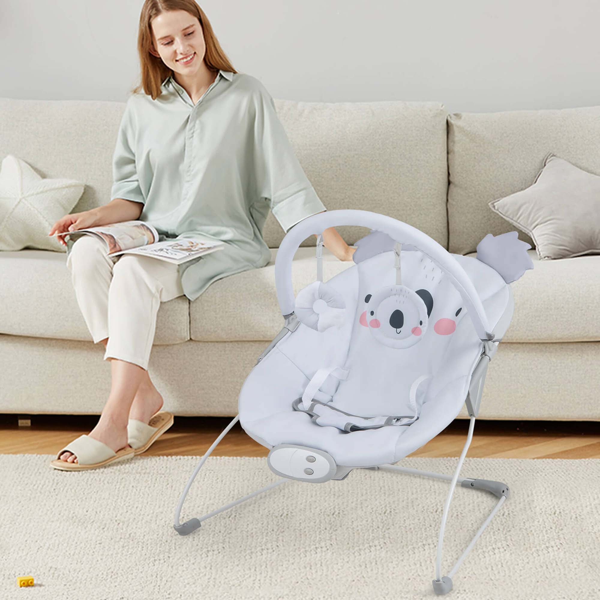 Costway Portable Baby Bouncer Vibration Infant Rocker Seat with Detachable Toy Bar