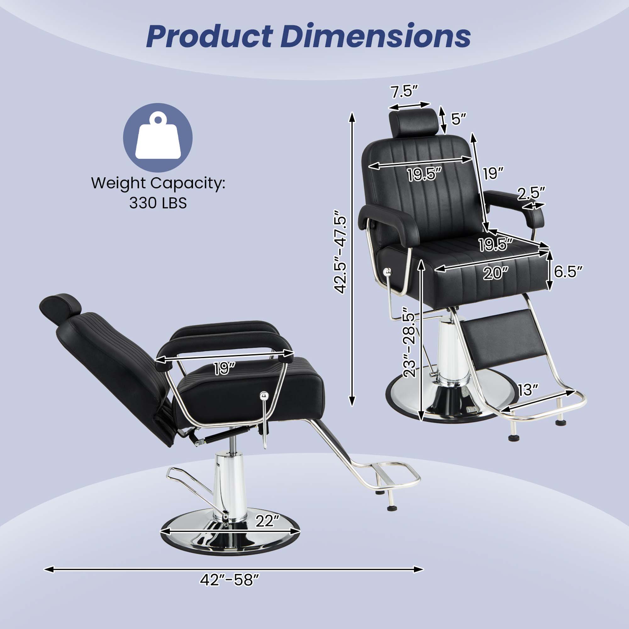 Costway Adjustable Barber Chair Hydraulic Salon Chair with Reclining Backrest & 360°Swivel