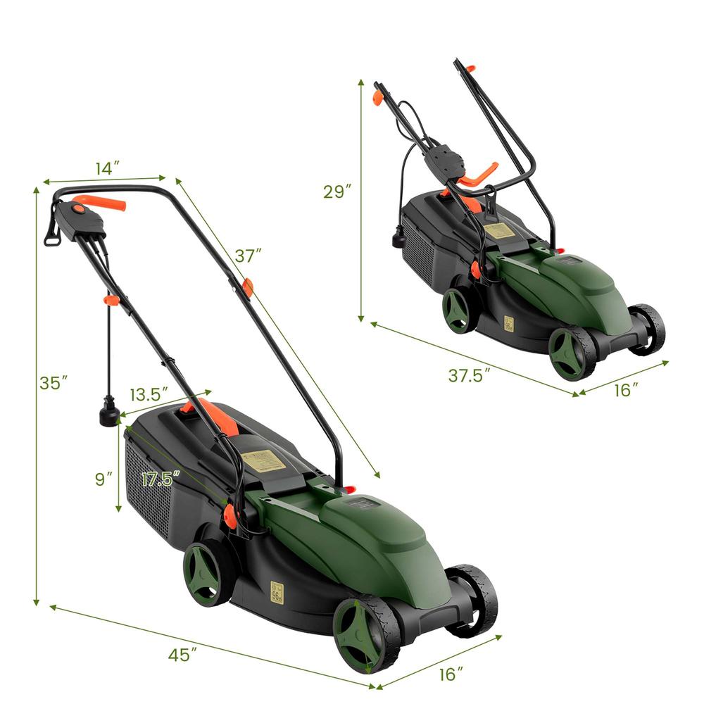 Costway Electric Corded Lawn Mower 12-AMP 14-Inch Walk-Behind Lawnmower with Collection Box