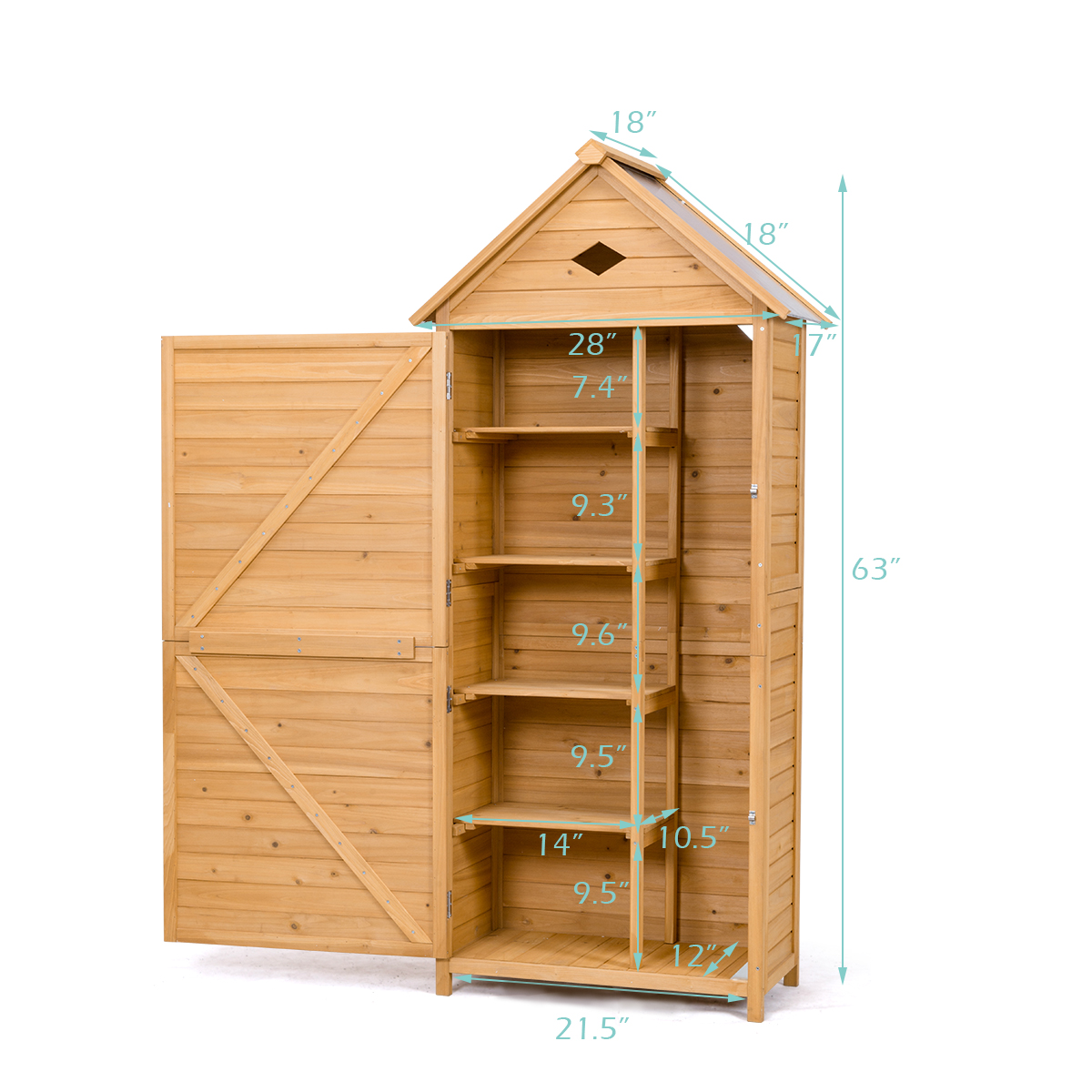 Costway Outdoor Storage Shed Lockable Wooden Garden Tool Storage Cabinet W/ Shelves