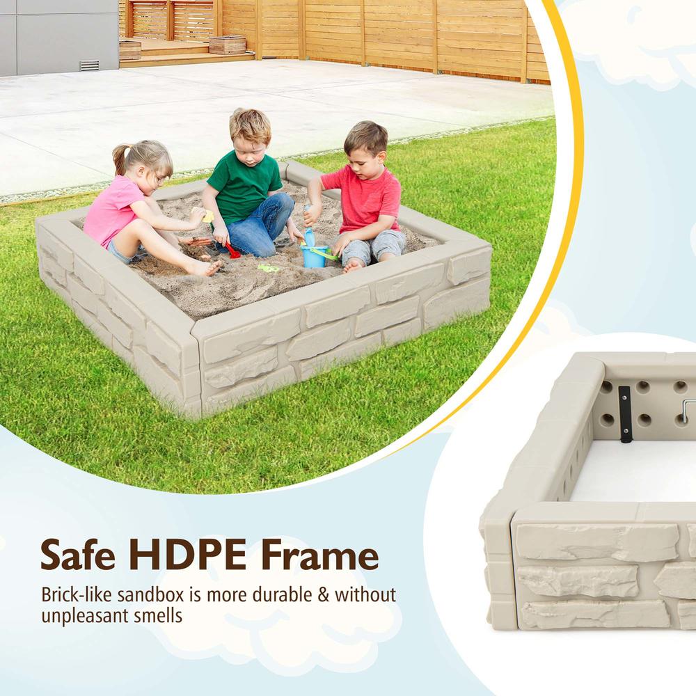 Costway Kids Sandbox with Cover Bottom Liner Backyard Beach HDPE Sandpit for Outdoor Play White