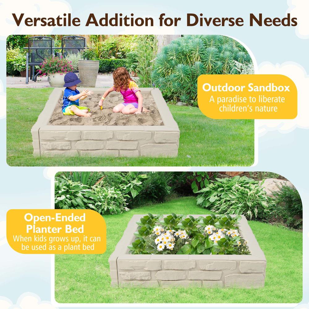 Costway Kids Sandbox with Cover Bottom Liner Backyard Beach HDPE Sandpit for Outdoor Play White