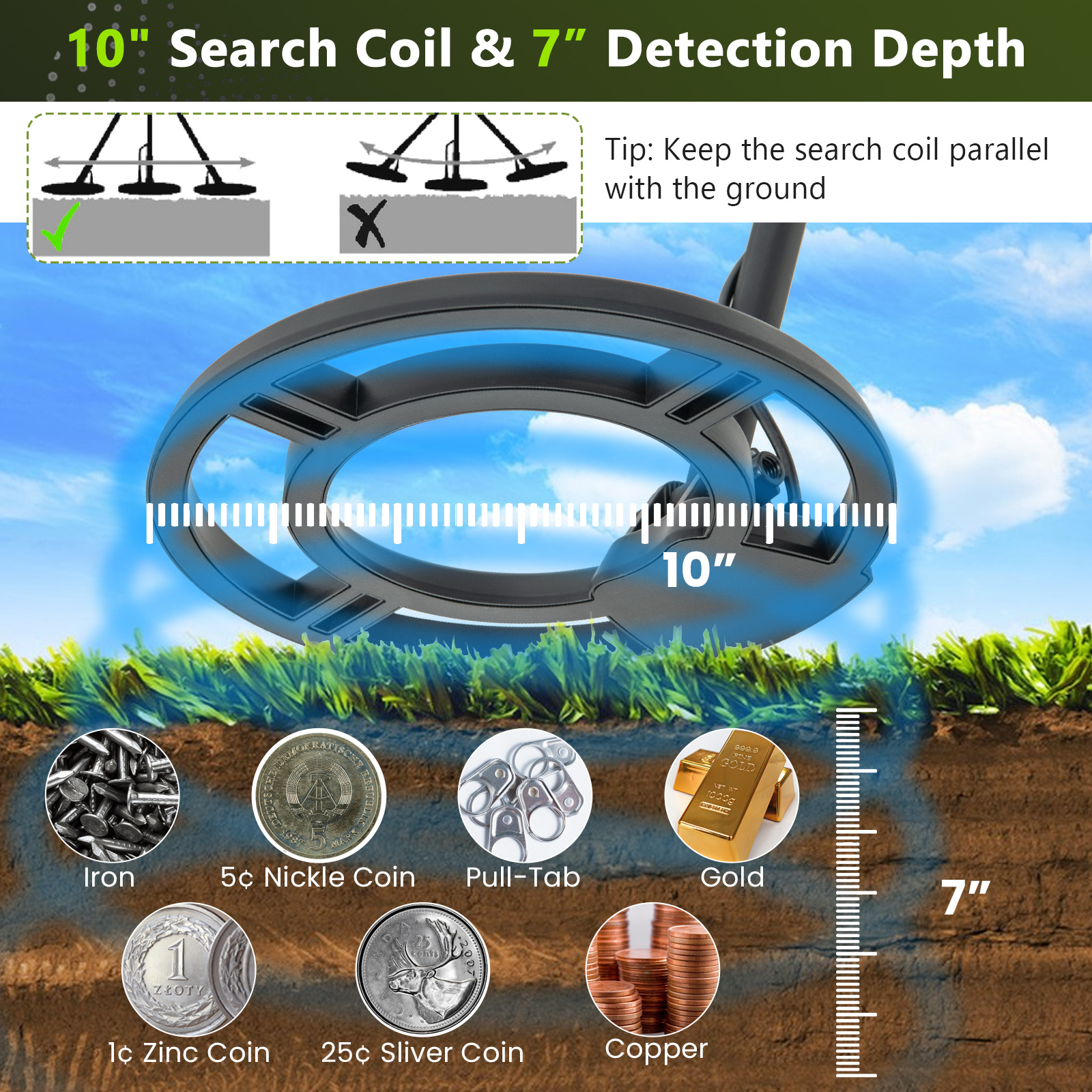 Costway High Accuracy Metal Detector Kit W/Display Waterproof Search Coil Headphone Bag
