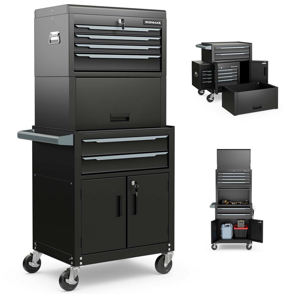 Costway Ironmax 6-Drawer Rolling Tool Chest 3-in-1 Heavy-Duty Storage Cabinet with Universal Wheels Black