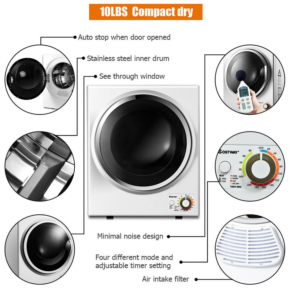 Costway Electric Tumble Compact Cloth Dryer Stainless Steel Wall Mounted 1.5 cu .ft.