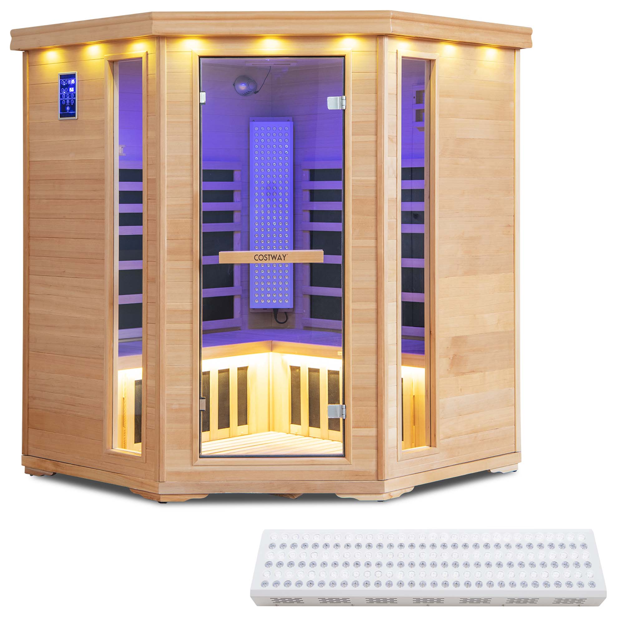 Costway 3-5 People Far Infrared Wooden Sauna Room for Home 240V with Bluetooth Speakers