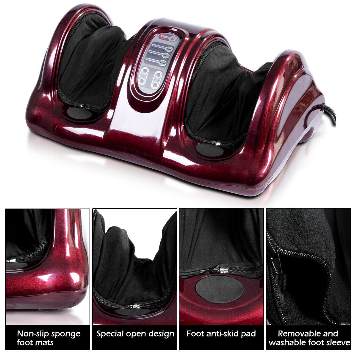 Costway Shiatsu Foot Massager Kneading and Rolling Leg Calf Ankle with Remote Burgundy