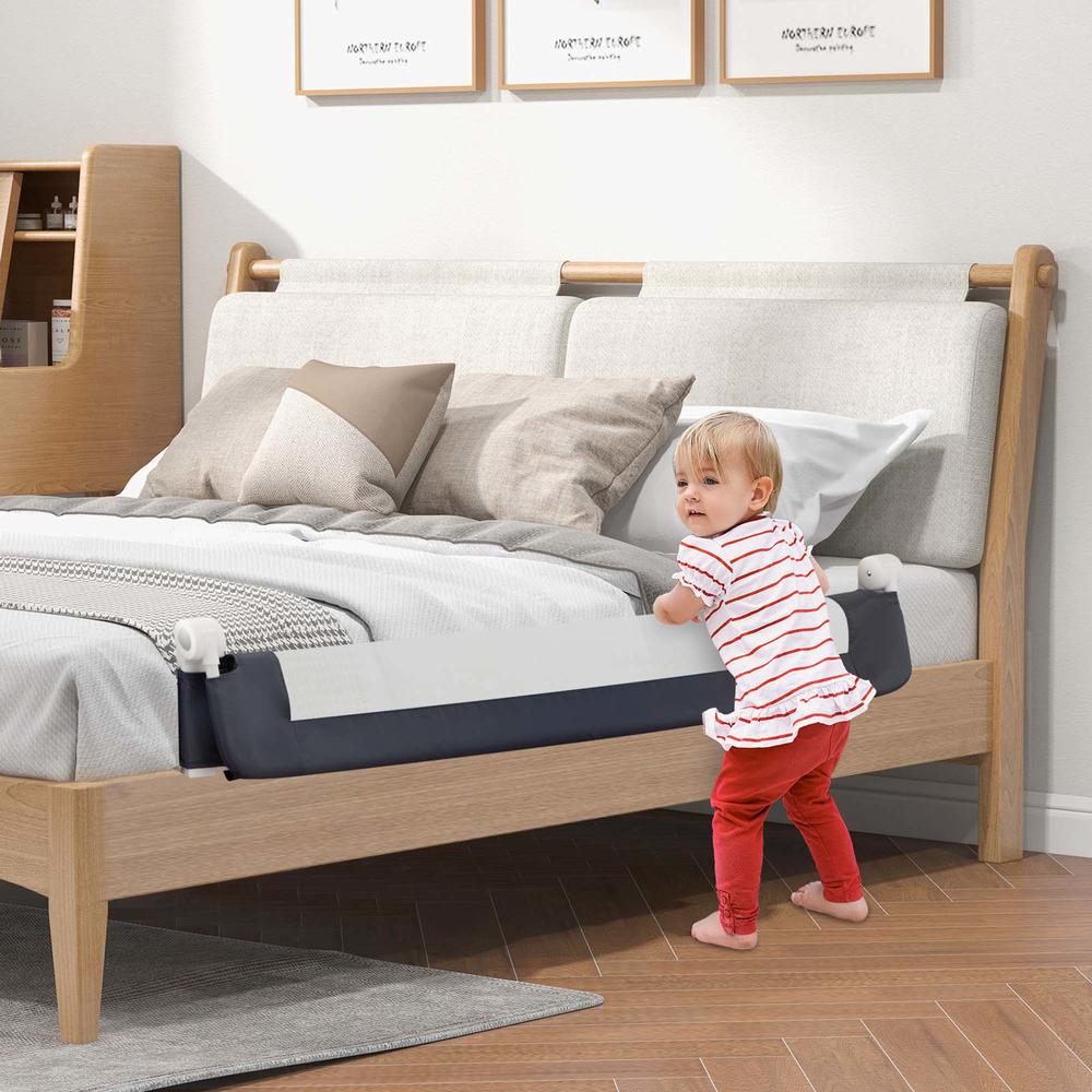 Costway Babyjoy 60" Toddler Foldable Bed Rail with Adjustable Safety Strap Bedrail Guard Gray