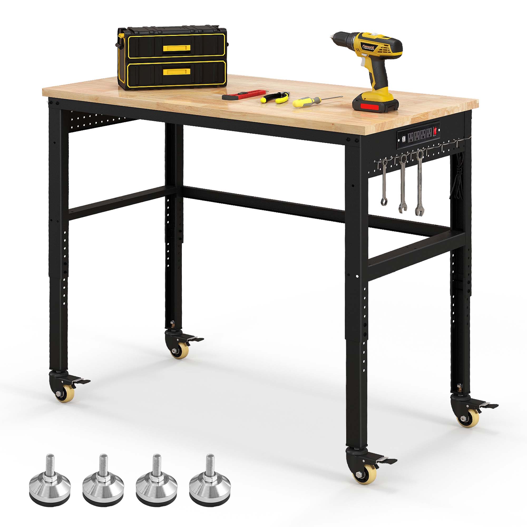 Costway 48" Adjustable Work Bench Heavy-Duty Steel Frame Worktable with Power Outlets