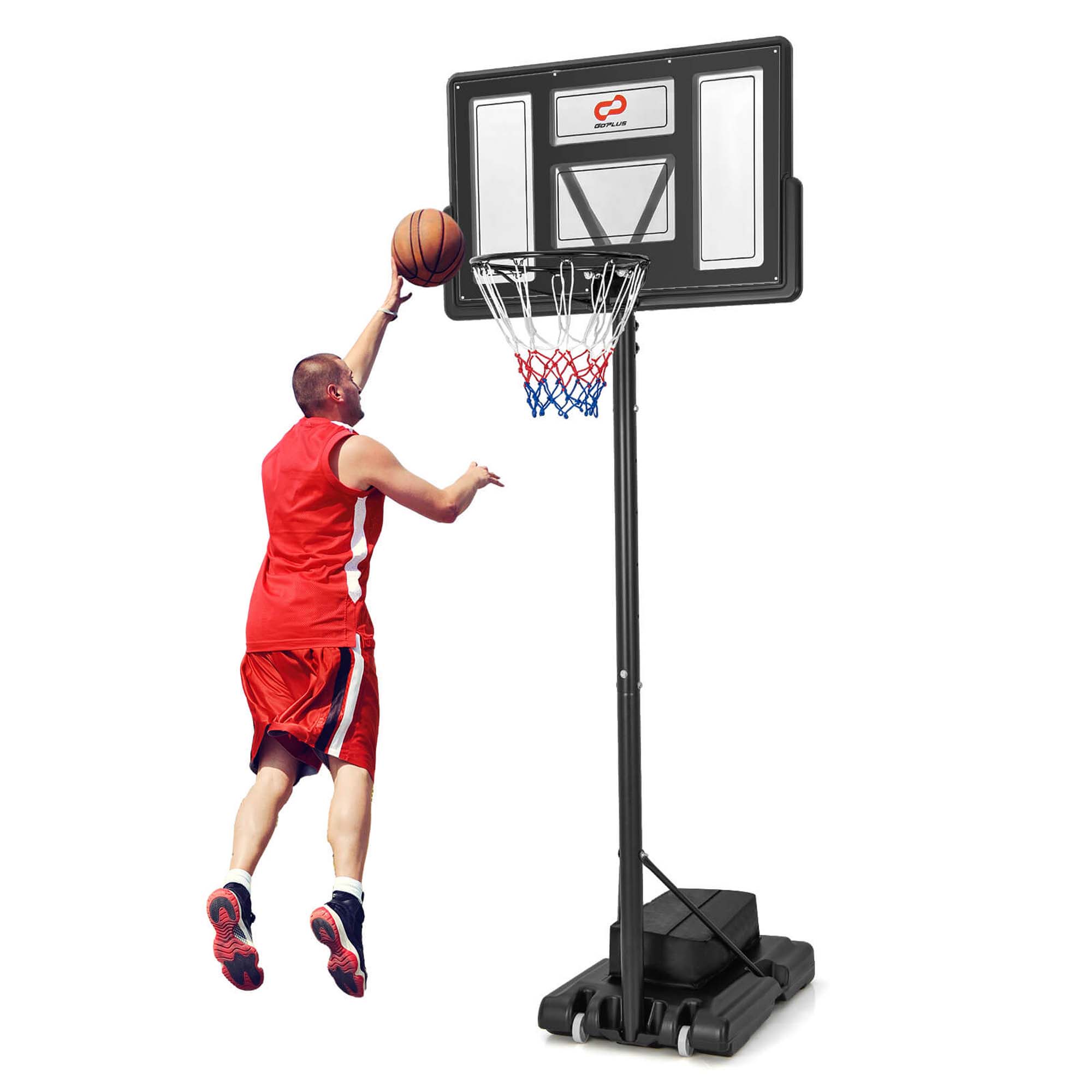 Costway Goplus Portable Basketball Hoop 11-Level Height Adjustable Basketball Hoop & Goal