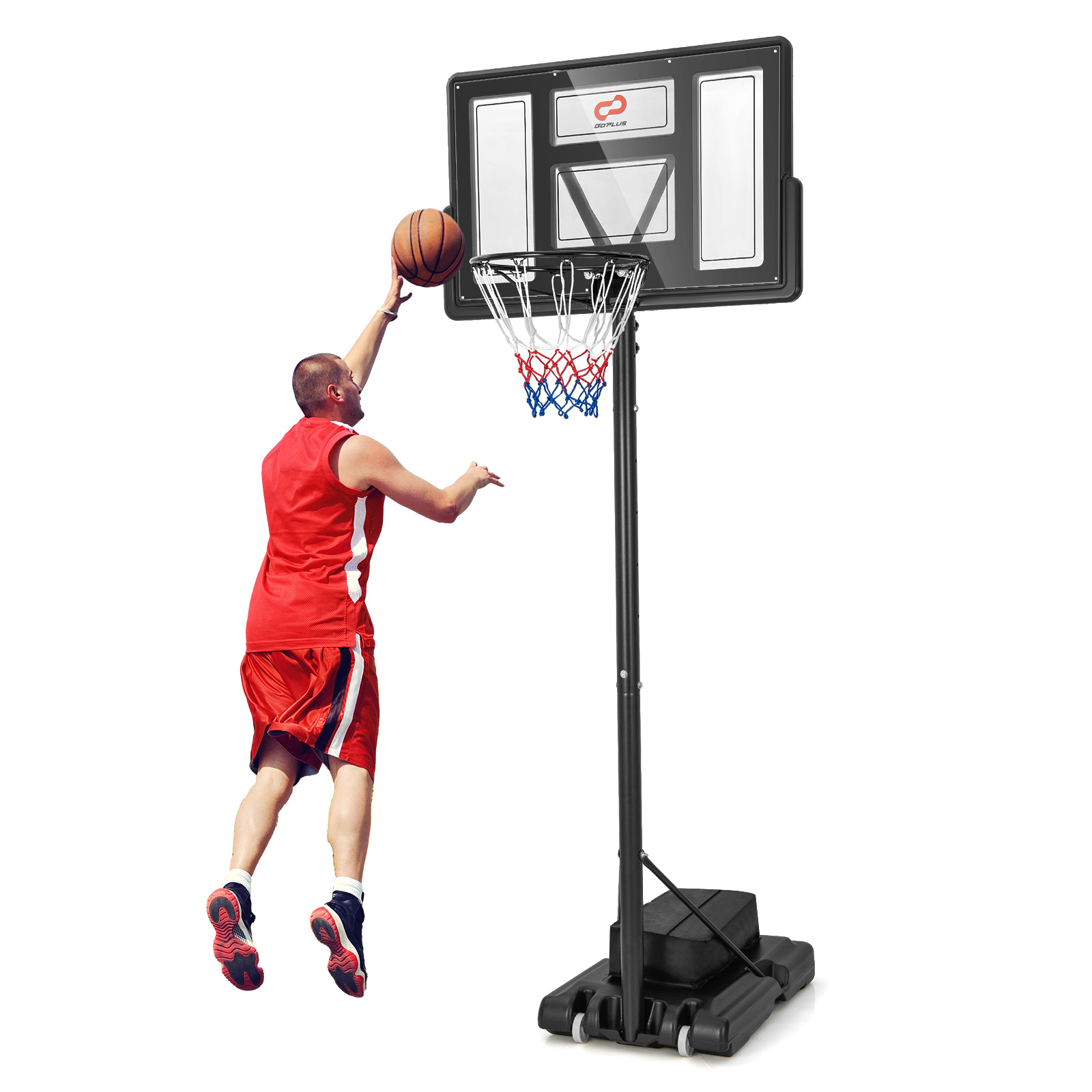 Costway Goplus Portable Basketball Hoop 11-Level Height Adjustable Basketball Hoop & Goal