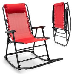 Costway Patio Camping Rocking Chair Folding Rocker Footrest Lightweight Outdoor Red