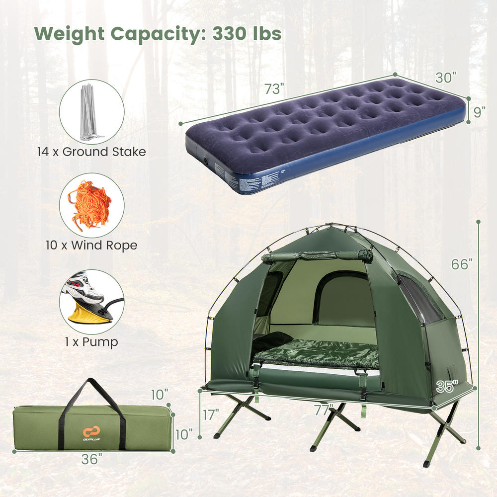 Costway Goplus 1-Person Waterproof Camping Tent Cot with Air Mattress, Pillow, Sleeping Bag