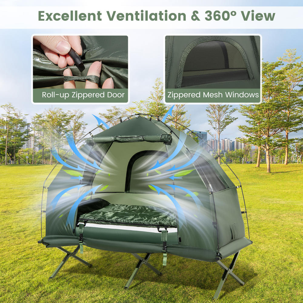Costway Goplus 1-Person Waterproof Camping Tent Cot with Air Mattress, Pillow, Sleeping Bag