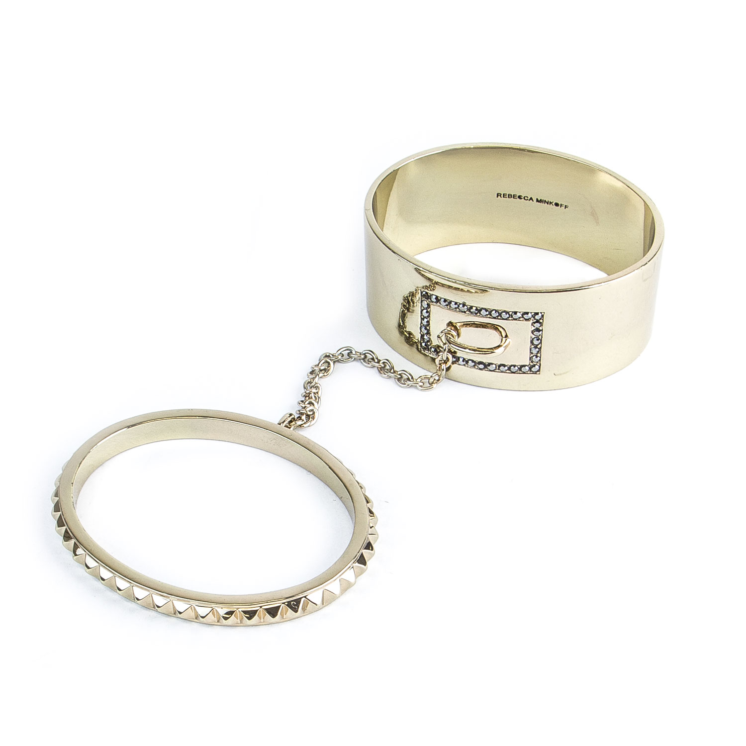 Rebecca Minkoff Light Gold Pave Double Chain Bangle Bracelet $148