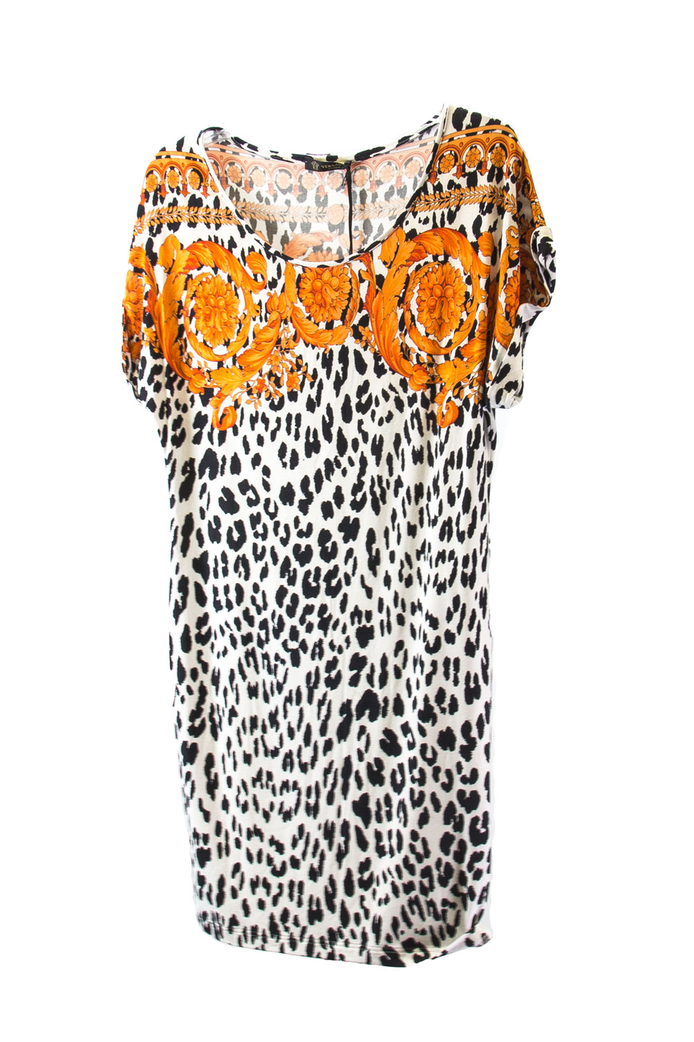 Versace Beachwear Women's Barocco Animalier Cover-up Dress IT 42 Orange/Black/White