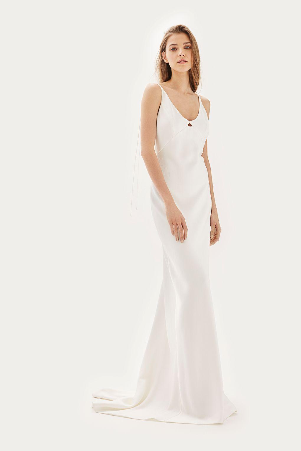 Topshop Bride Ivory V-Neck Satin Sheath Gown US 6 / UK 10 $650 NEW