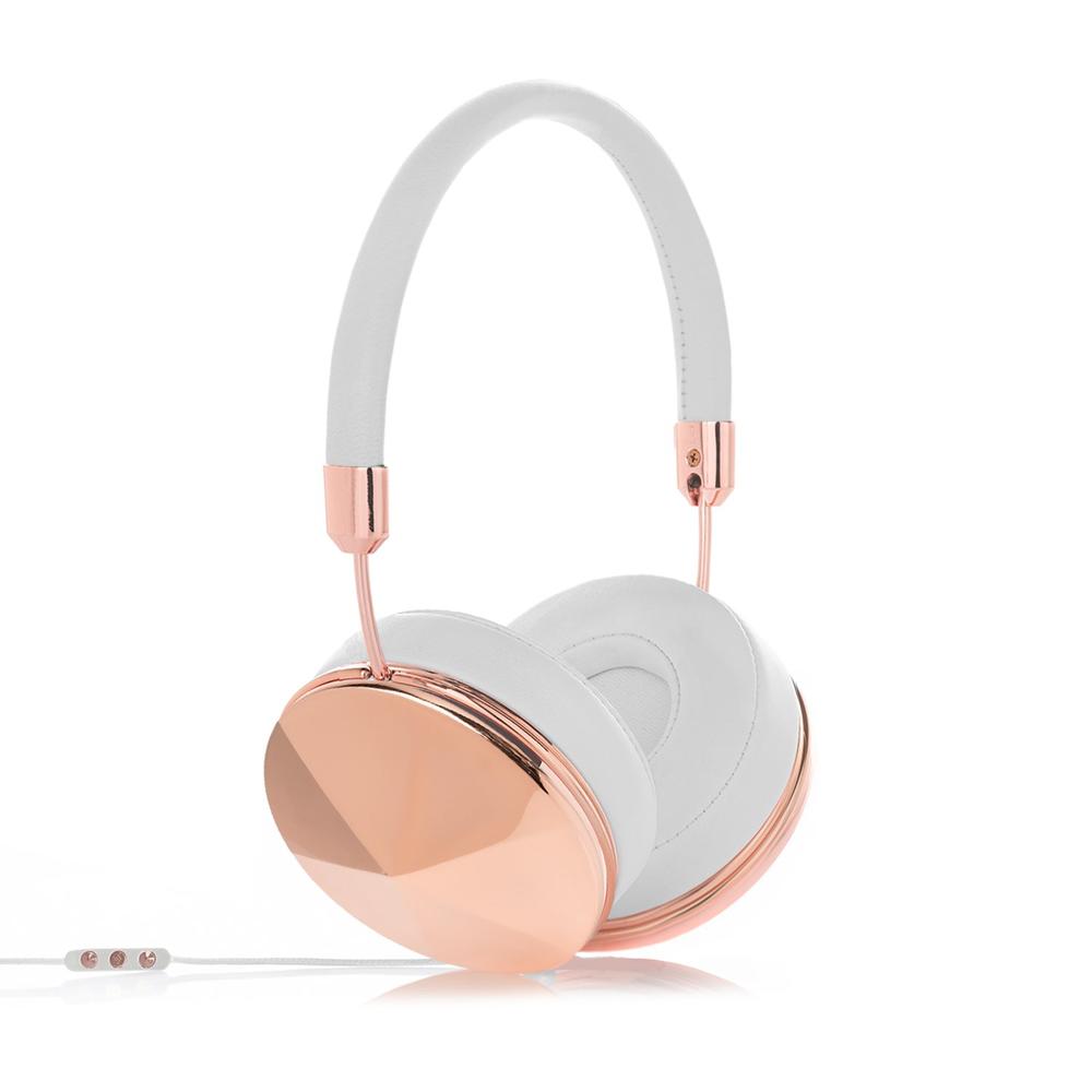 Frends Taylor White Leather Over-the-Ear Headphones Bundle - Hammered Rose Gold