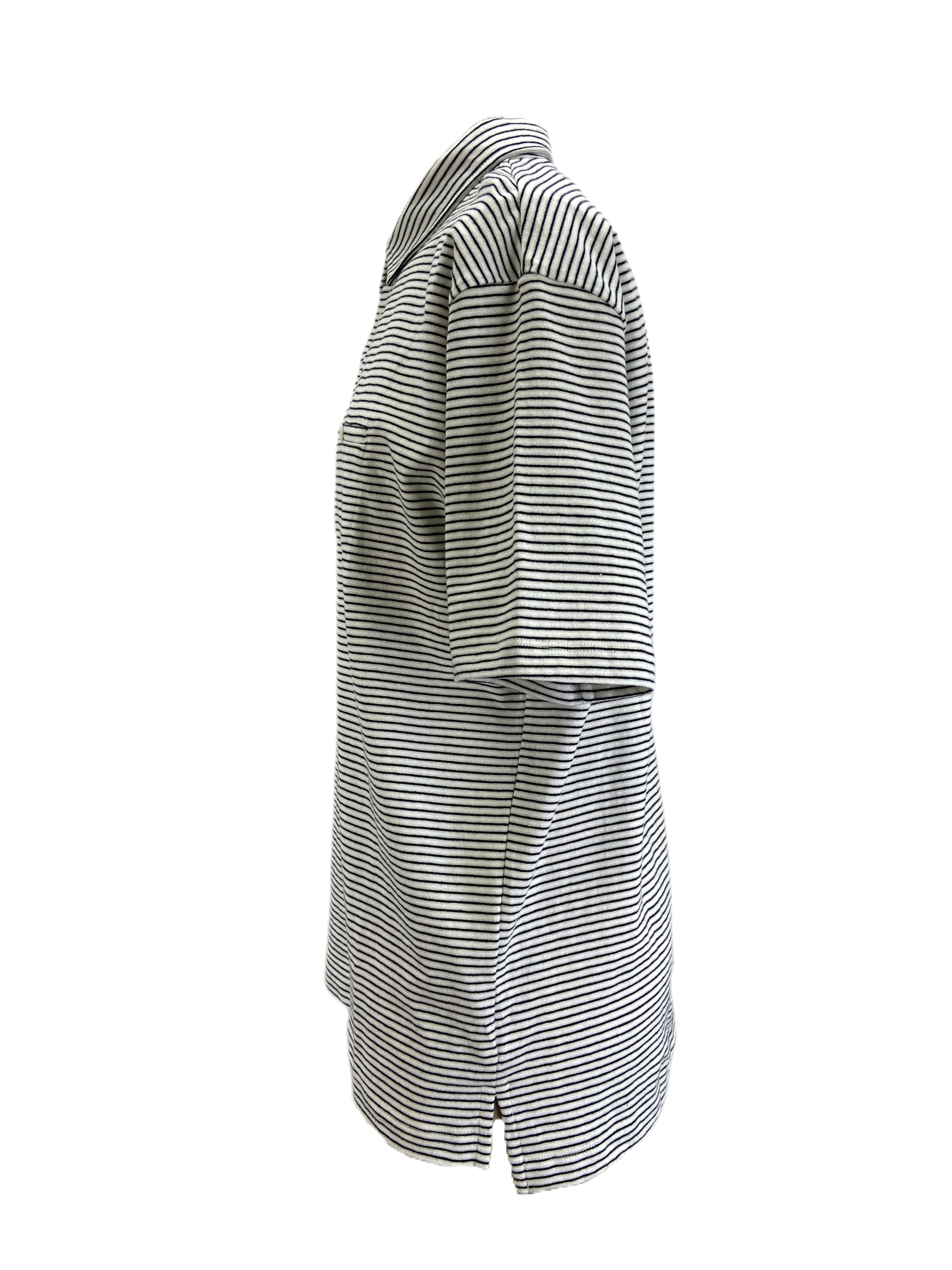 STEVEN ALAN Men's White Placket Short Sleeve Striped Polo NWT