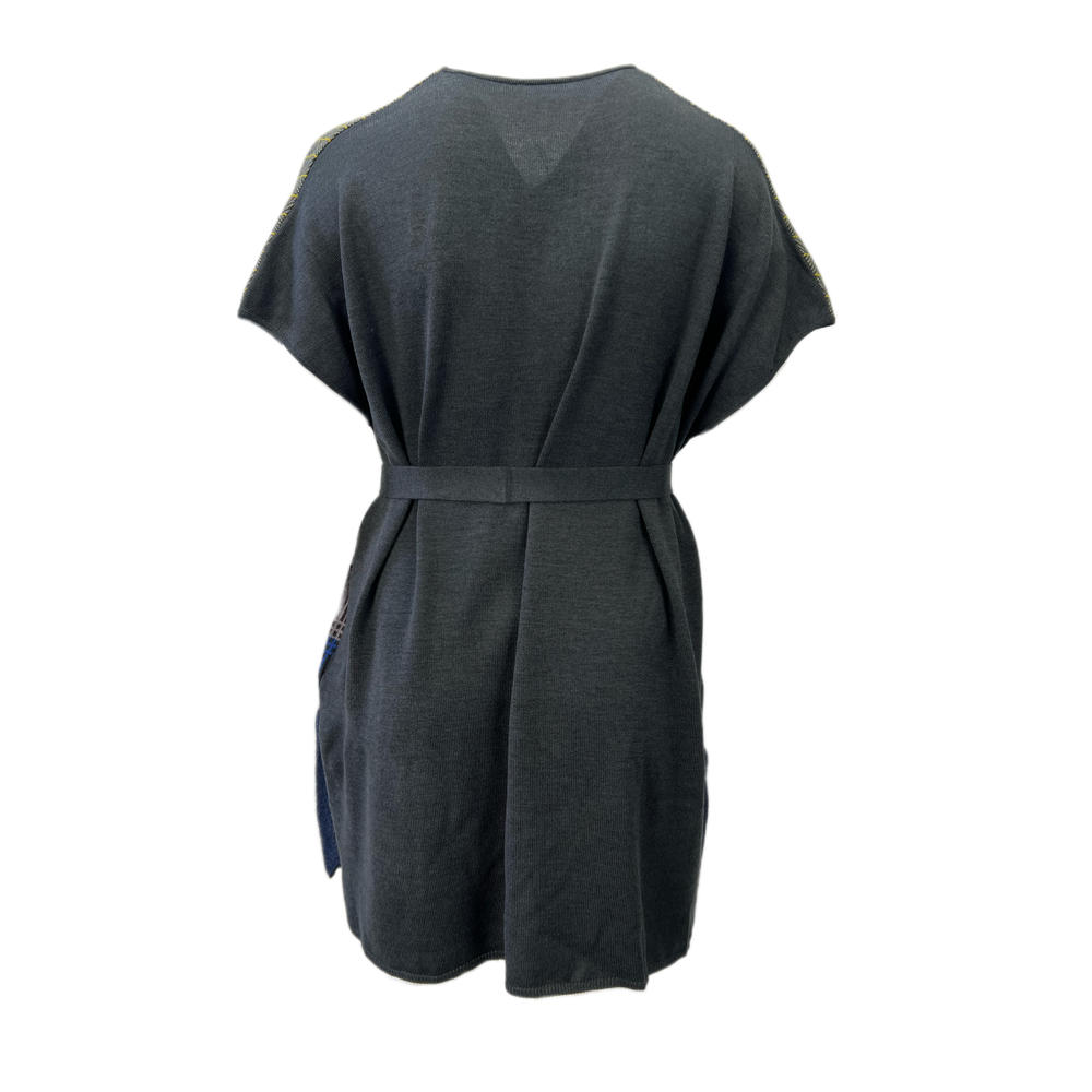 Marina Rinaldi Women's Dark Grey Mosaico Belted Knitted Cardigan Size XL NWT