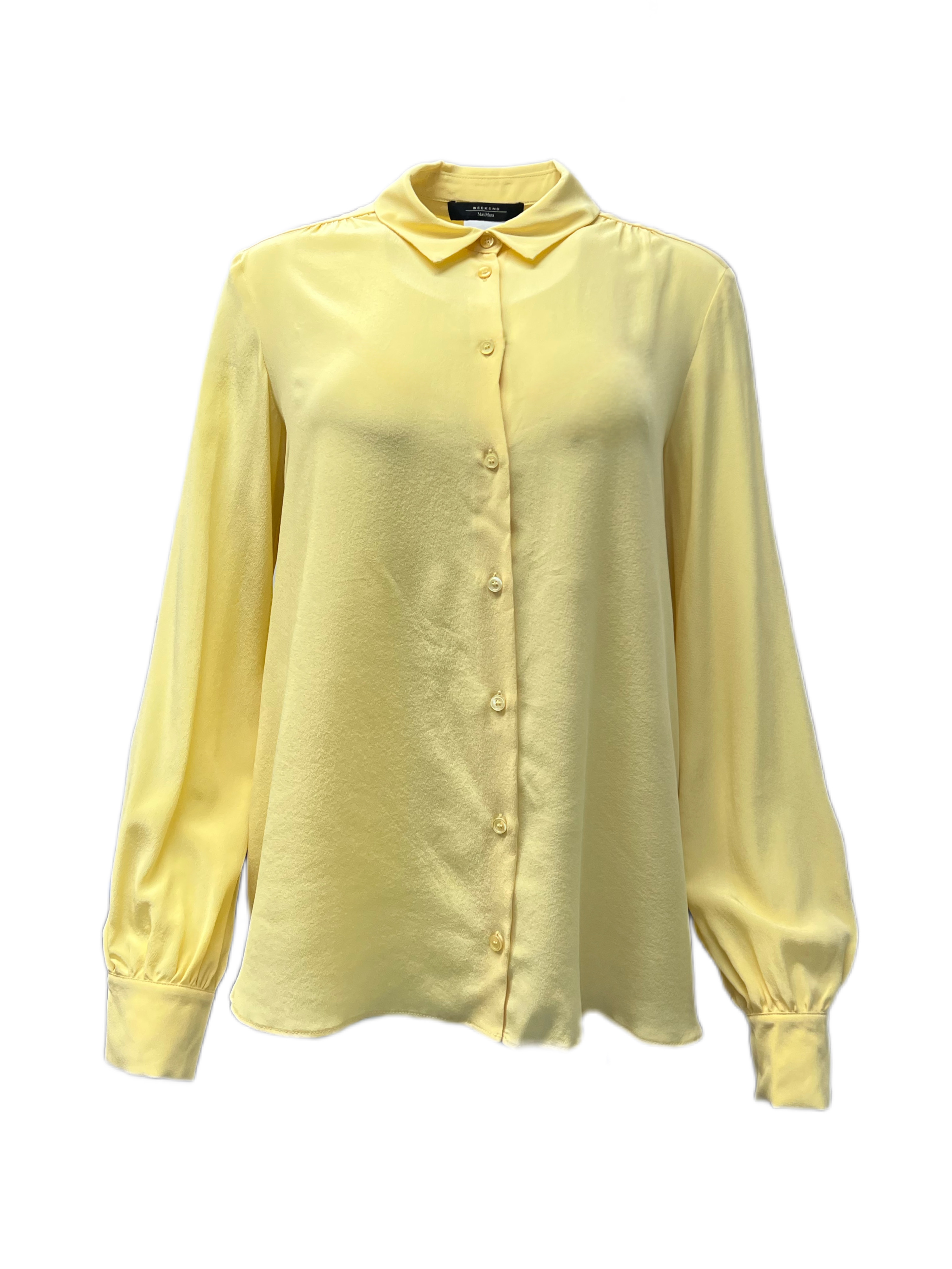 Max Mara Women's Pale Yellow Assuan Button Down Silk Shirt Size 8 NWT