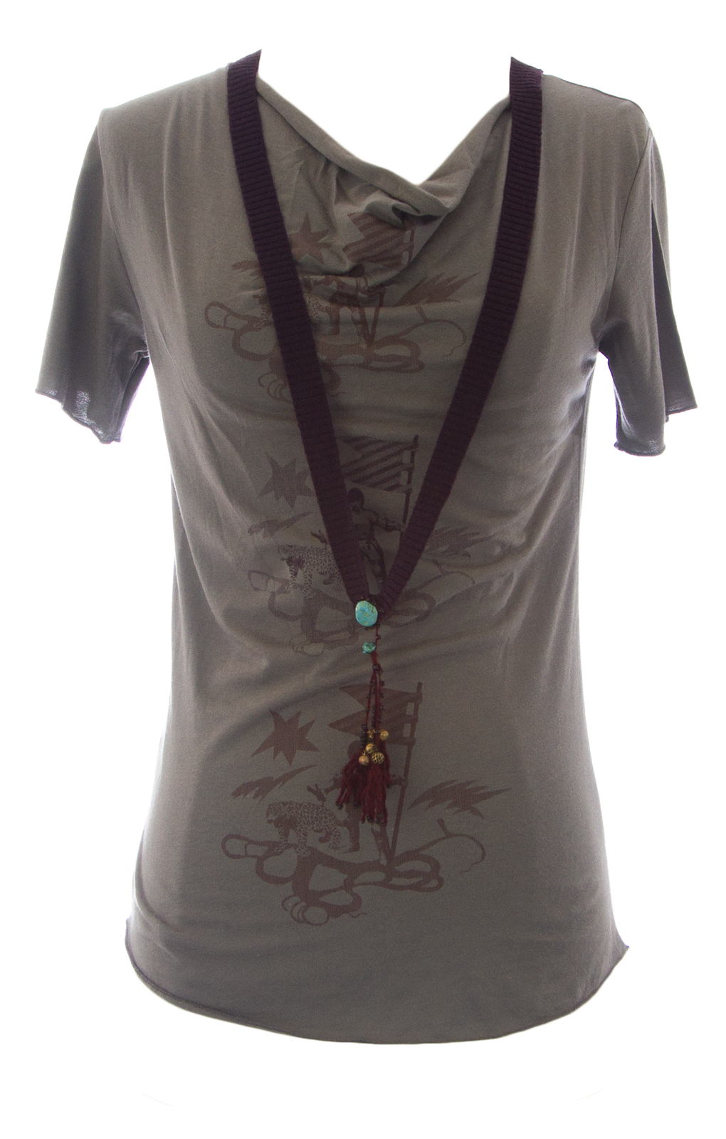 ETERNAL CHILD Women's Grey Printed Tee W/ Attached Necklace NEW
