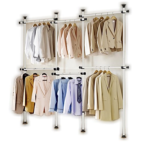 Goldcart Portable Indoor Garment Rack Tools Free Diy Coat Hanger Goldcart Portable Indoor Garment Rack Tools Free Diy Coat Hanger Clothes Wardrobe 4 Poles 6 Bars Heavy Duty Stainless Steel And Ba