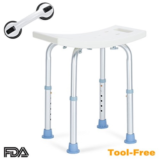 Oasisspace Shower Chair Adjustable Bath Stool With Free Assist Grab