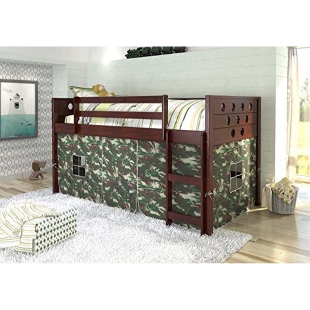 DONCO KIDS Circle Cappuccino Low Loft With Camo Tent Twin