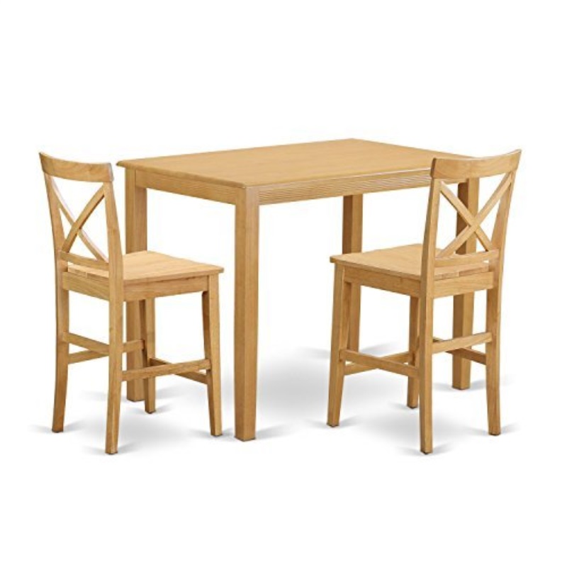 High Top Table And Chairs East West Furniture Yapb3 Oak W 3 Piece Counter Height High Top Table And