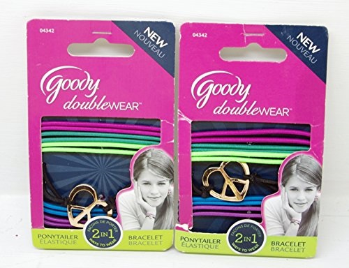 Goody Goodie DoubleWear 2 in 1 Ponytail Holder and Bracelet 2 Pack - Peace Sign With Multi-Colored Elastics