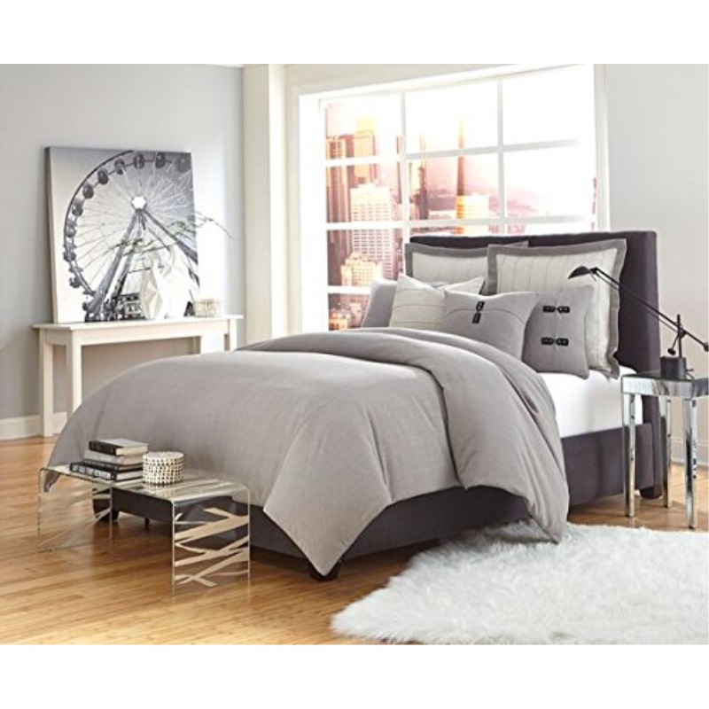 Michael Amini 8 Piece Fusion Coverlet Duvet Set King Grey Silver