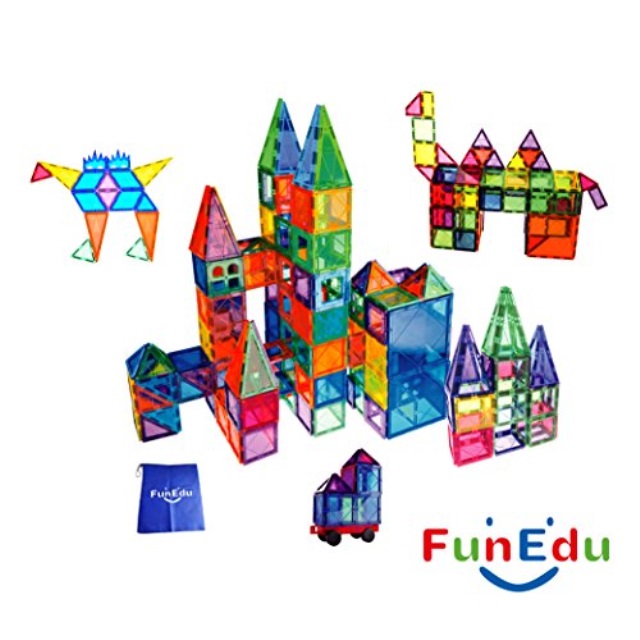 Funedu 60 Piece Magnetic Tiles Building Blocks Toys Set Ful Funedu 60 Piece Magnetic Tiles Building Blocks Toys Set Ful Magnets Various Shapes One Wheel Base Four Windo