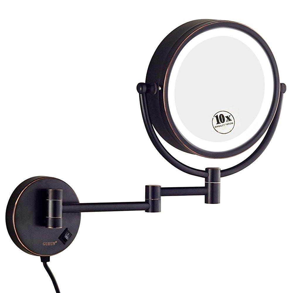 Gurun Led Lighted Wall Mount Makeup Mirror With 10x Gurun Led Lighted Wall Mount Makeup Mirror With 10x Magnification Oil Rubbed Bronze Finish 8 5 Inch Br M1809do8 5in