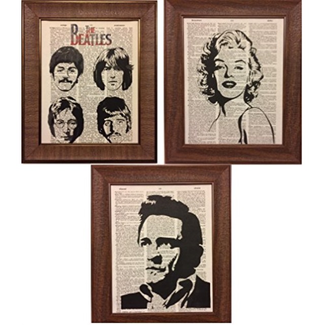 Ready Prints Set of 3 Johnny Cash Marilyn Monroe The Beatles Dictionary Book Page Art Print