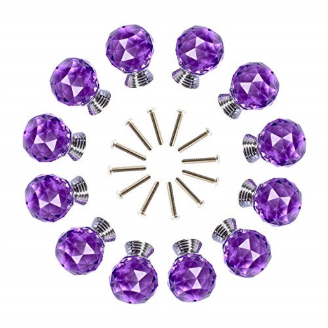 Anjuu 24 Pcs 30mm Round Shape Crystal Glass Cabinet Knobs With