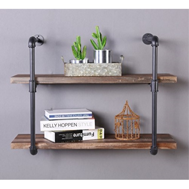 Homissue 2 Shelf Rustic Pipe Shelving Unit Vintage Homissue 2 Shelf Rustic Pipe Shelving Unit Vintage Wall Retro Brown