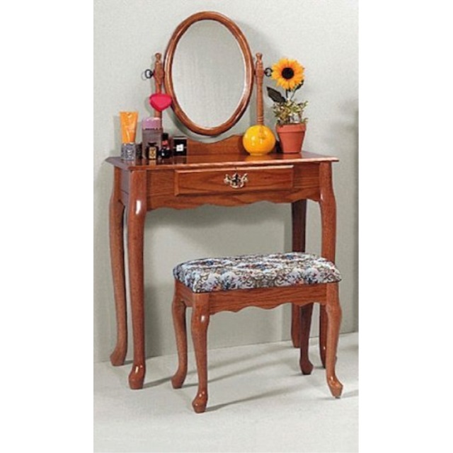 Oak Oak Vanity And Stool Set Vanity Table Bench And Mirror