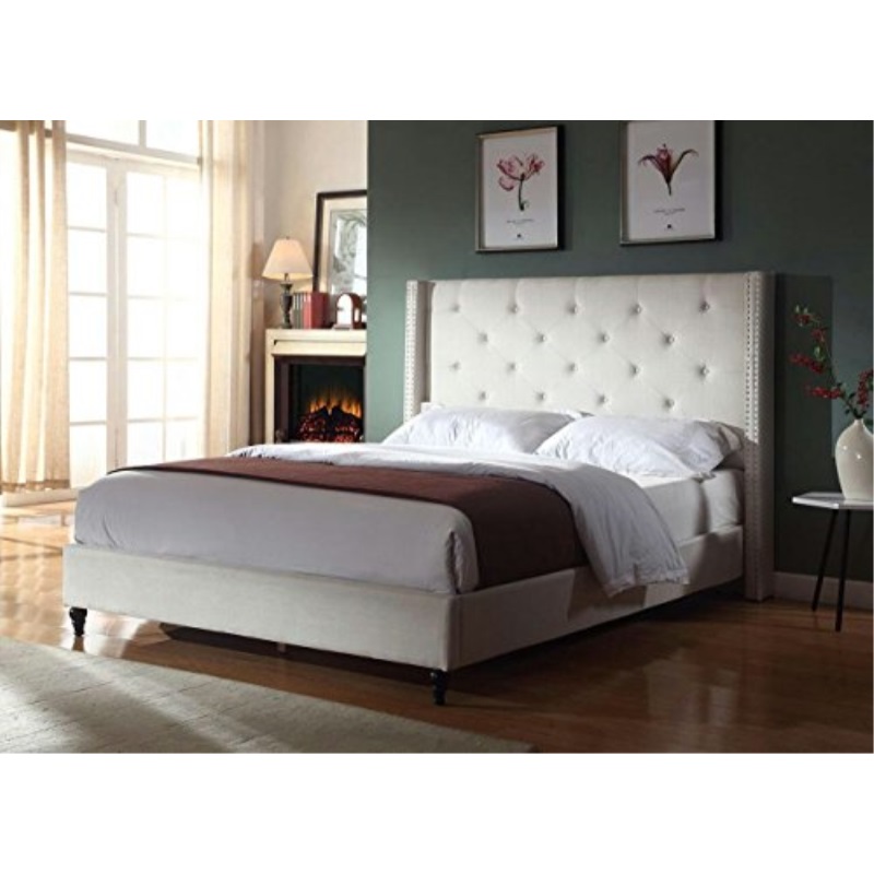 Bedroom Furniture Sets Collections Sears Life Home Premiere Clics Cloth Light Beige Cream Linen 51 Tall Headboard Platform Bed With