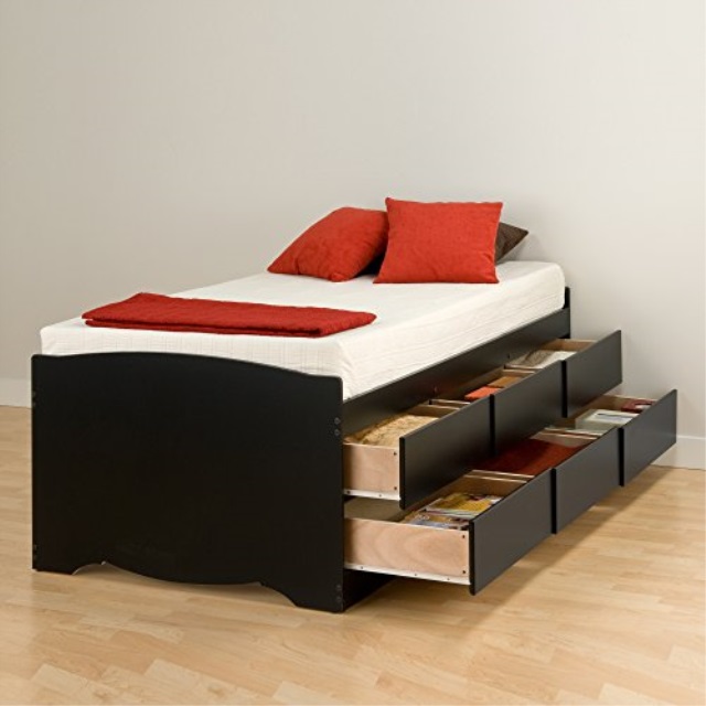Twin Bed Frame With Drawers Prepac Black Tall Twin Captain S Platform Storage Bed With 6 Drawers