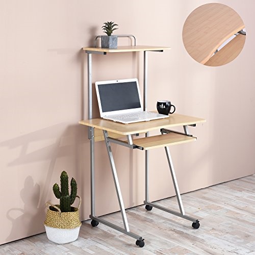 Aingoo Mobile Computer Desk Small Rolling Work Workstation With Aingoo Mobile Computer Desk Small Rolling Work Workstation With Printer Shelf And Keyboard E Beige