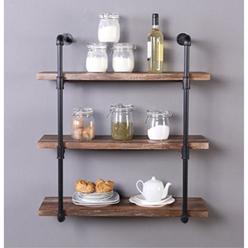 Photo 1 of 31.5-inch Industrial Pipe Shelf, 3-Shelf Metal Bookcases Furniture, Retro Brown