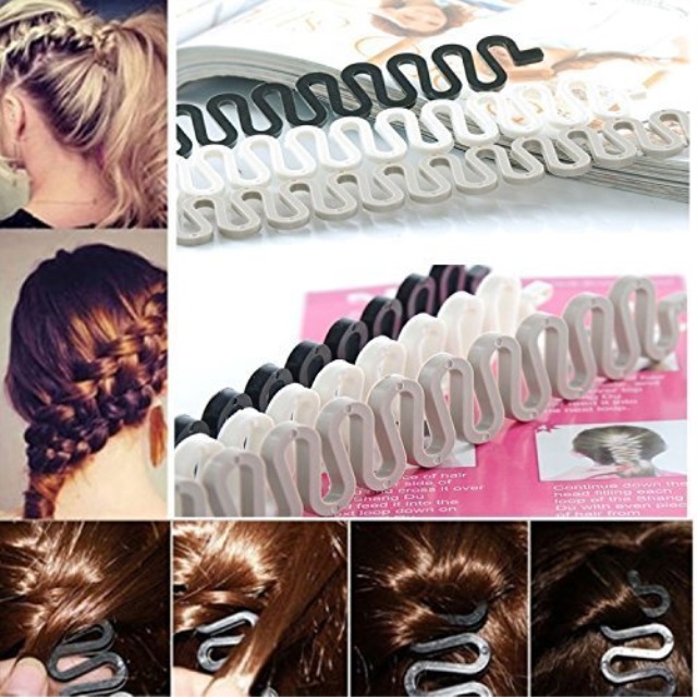 YSHW 6PCS OPCC Fashion French Hair Styling Clip Stick Bun Maker Braid Tool  Hair Accessories Twist Plait Hair Braiding ToolBlack,Gray