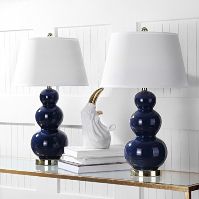 Safavieh Lighting Collection Pamela, Ceramic Gourd Table Lamps Blue