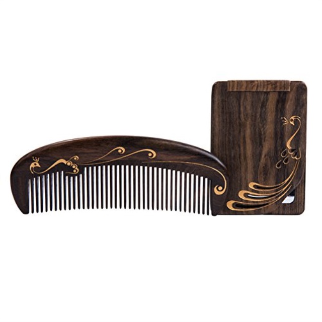 TAN MUJIANG Mirror + Hair Comb Set Anti-static Hairbrush Natural Wood Hair Care Combs for curly, straight, long, short, thick, t