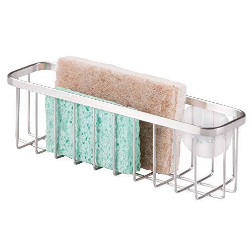 iDesign iDesign Gia Suction Extra Long Kitchen Sink Dish Sponge Holder/Rack for Sponges Scrubbers Bar Soap - XL Polished Stainless Steel